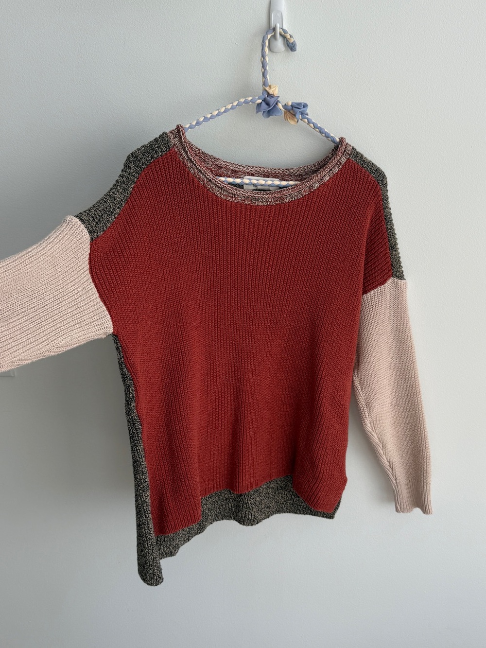 Colour block cotton country sweater - small